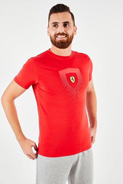 Scuderia Ferrari Men Sportswear Fit Short Sleeve Brand Logo T-Shirt, Red