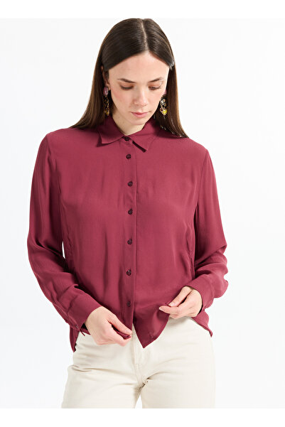 Sisley Oversize Gömlek Yaka Bordo Kadın Gömlek 5IDTLQ09G