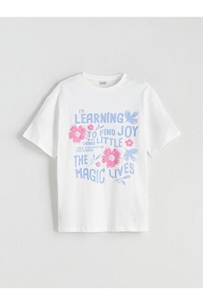 LC Waikiki Özmarka Νέα Σεζόν Φλοράλ μπλουζάκι για κορίτσια με λαιμόκοψη ποδηλ...