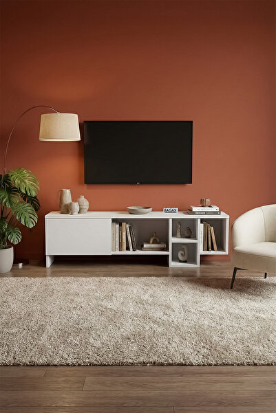 BAGAX Beyaz Tv Ünitesi | Açık Raflı TV Sehpası, 43*50*55 inç Uyumlu Tv Sehpas...