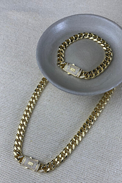 ismim bijuteri Kuyum Model Chain Kolye ve Bileklik Set Kararmaz 14k Altın Kap...