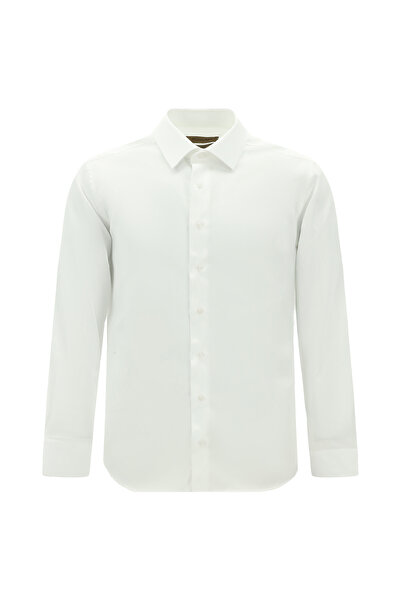 Abdullah Kiğılı قميص طويل الأكمام بقصة ضيقة من القطن الكلاسيكي غير الحديدي