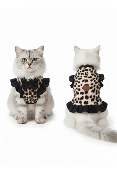 Winnie The Pet KIZ KEDİ LEOPAR DESENLİ FIRFIRLI KAZAK S beden