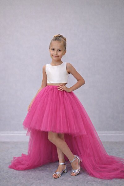SUNEH Fusta tutu cu trenă lungă la spate, fucsia, pentru fete, pentru petrece...