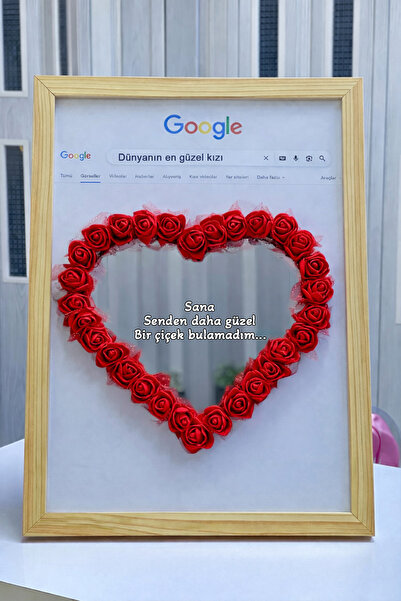 Zemtigo Dünyanın En güzel Kızı Kırmızı Çiçekli Aynalı Tablo Çerçeveli Ayna Se...