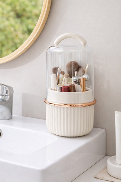 Generic 360° Rotating Makeup Brush Storage Box Organizer with Dust Cover - Co...