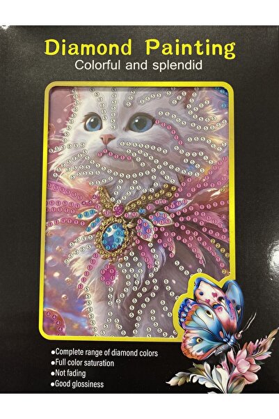 EleganTShoP 5D Yapışan Boncuk Goblen Mozaik Tablo Pano 15*20 cm Elmas Kedi