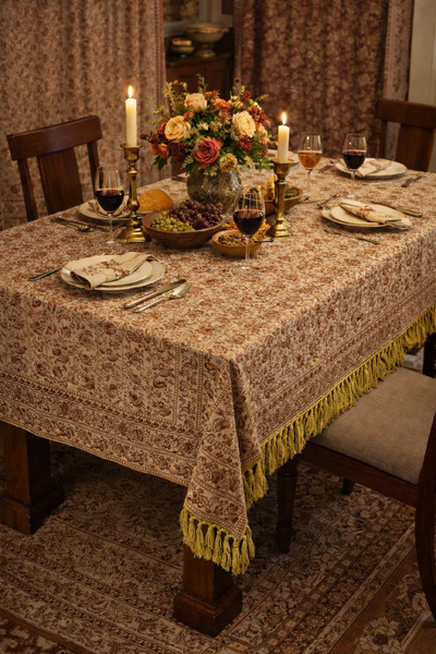 ŞIK VE MUTLU مفرش طاولة منسوج يدويًا من القطن على الطراز البوهيمي (غطاء سرير،...