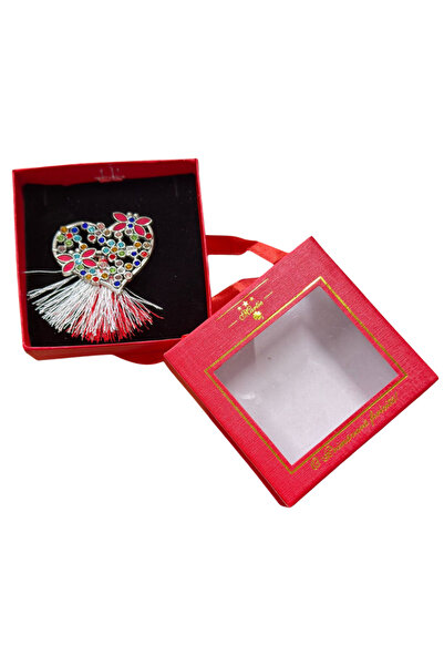 OEM Martisor Heart Brooch with Multicolored Rhinestones and Pink Flowers in G...