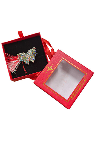 OEM Martisor Butterfly Brooch with Multicolored Rhinestones in Gift Box