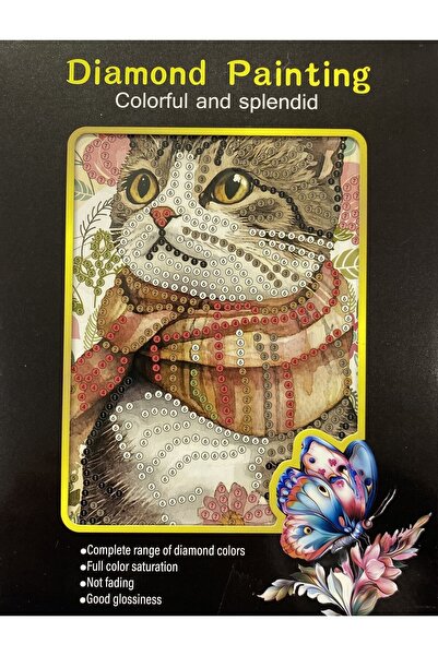 EleganTShoP 5D Yapışan Boncuk Goblen Mozaik Tablo Pano 15*20 cm Kedi