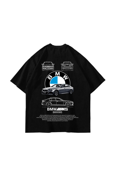 Sekizbiraltı The M5 Blueprint Printed Oversize Unisex Black Tshirt