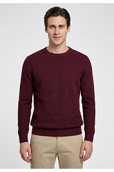 Felix Hardy Men's Goose Feet Patterned Knitwear Crew Neck Sweater - Claret Red