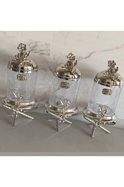 AZADE BAKIR Silver Brass Japongül Luxury Cracked Glass Set of 3
