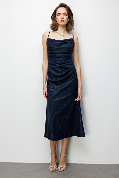 Ekol İp Askılı Simli Yansımalı Elbise