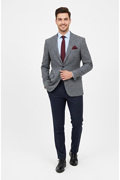 Presto Erkek 6 Drop Slimfit Kareli Ceket Gri 1635-070