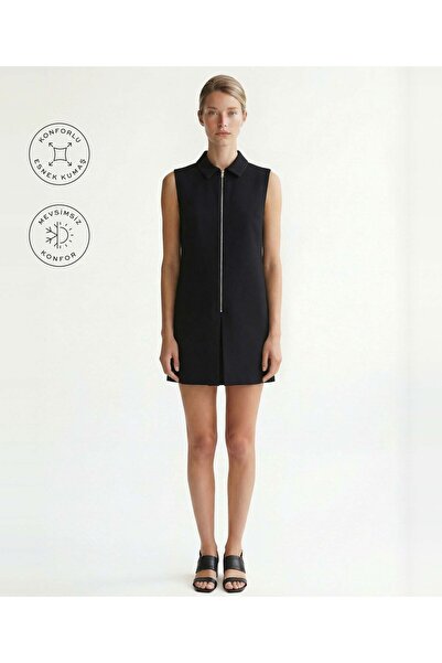 Yargıcı Düz Gömlek Yaka Kolsuz Elbise