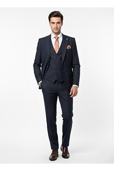 Presto **Erkek Premium Lacivert Yelekli Slim Fit Takım Elbise 6 Drop – Özel K...