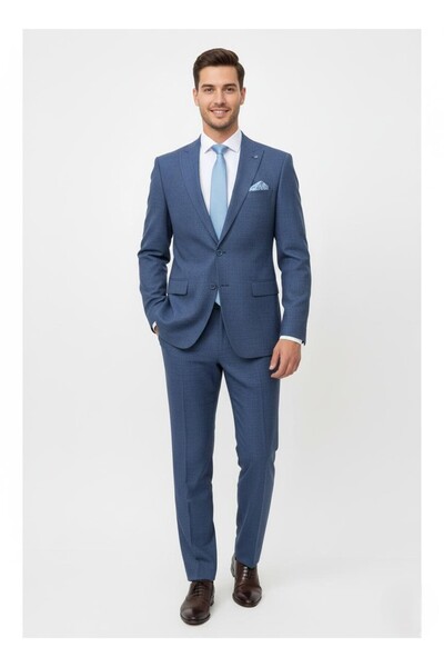 Presto Erkek Yelekli Slim Battal Takım Elbise 6 Drop Lacivert 792-250