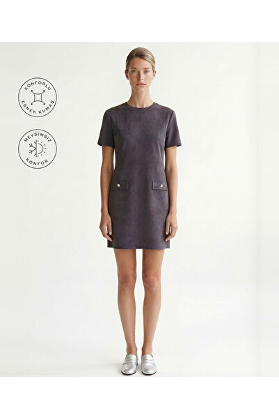 Yargıcı Düz Bisiklet Yaka Kısa Kol Elbise