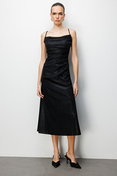 Ekol İp Askılı Simli Yansımalı Elbise