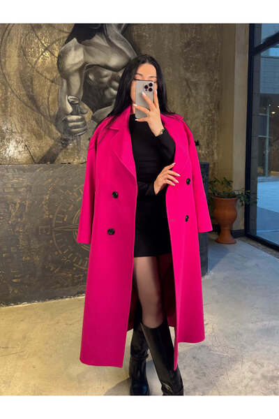 Markasız ucuz Premium Kaşe Kaban-Fuşya