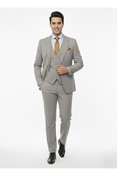Presto **Erkek Premium Bej Yelekli Slim Fit Takım Elbise 6 Drop – Özel Kalıp,...