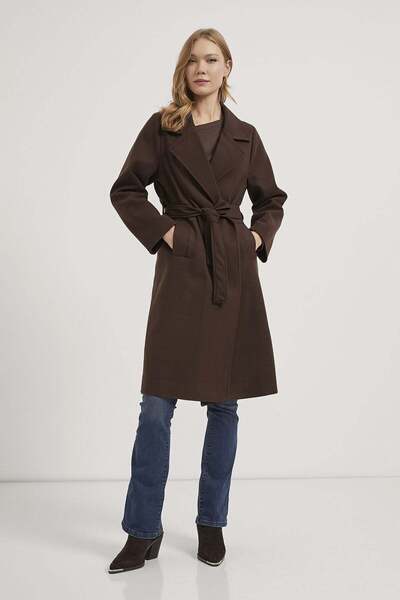 Arma Life Armalife 0423 Jacket with Collar and Belt Long Checked Women's Coat