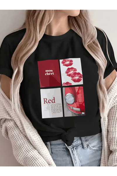 trendypassion Tricou unisex roșu cu design imprimat Mon Cheri