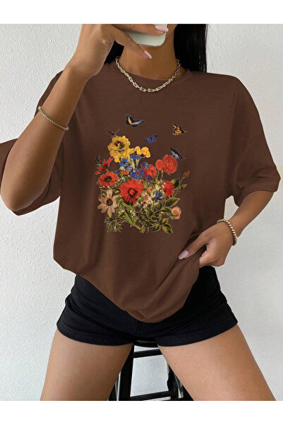 uyguntarz Unisex Renkli Çiçekler Baskılı Tasarım Tshirt