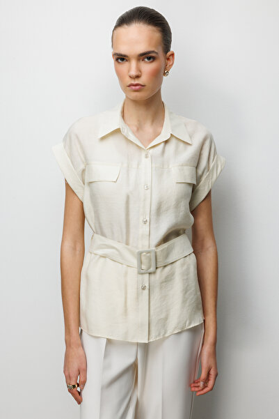 Ekol Beli Kemerli Kısa Kollu Bluz
