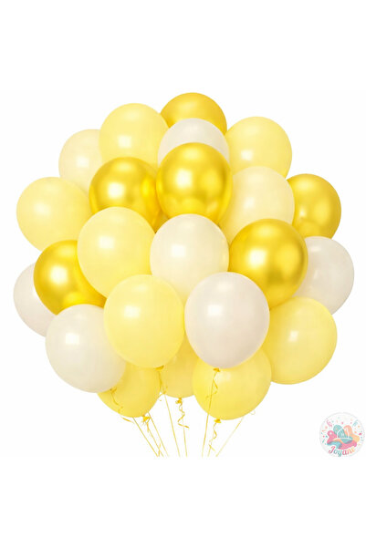 Joyane Metalik Sarı ve Makaron Sarı Beyaz Balon Seti | 24 Parça A Kalite Balo...