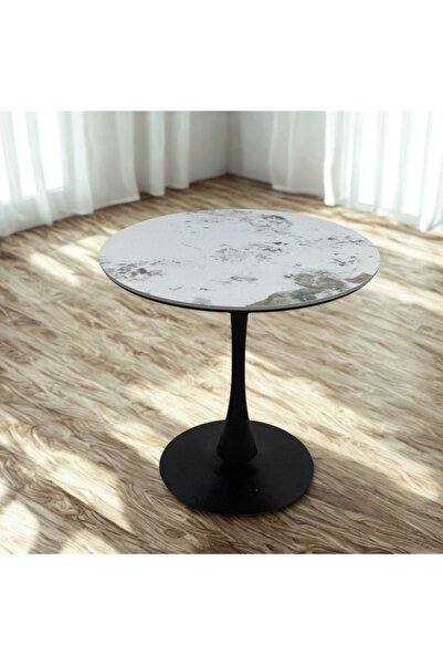 smart home Round Ceramic Cafe Table 70cm | Modern Coffee Table with Metal Base
