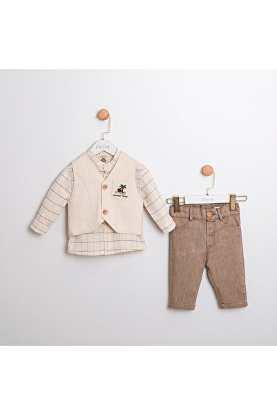 Cumino 3-Piece Baby Boy Suit with Ecru Vest
