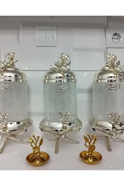 AZADE BAKIR Silver Brass Japongül Luxury Jar with Stands, Cracked Glass, Set ...