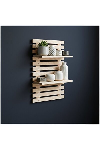 Ev dekka Woodify Yapışkanlı Doğal Ahşap Duvar Rafı - 50x30 cm Matkapsız Monta...