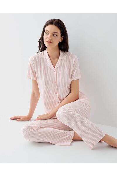 Arnetta Дамски комплект пижама с копчета и райета – 50% модал, 50% памук, коп...