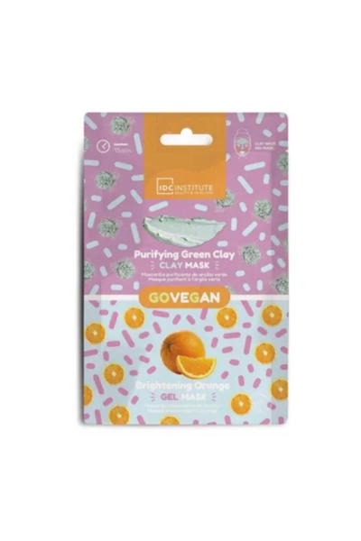 IDC Institute قناع الطين الأخضر المنقي (قطعة واحدة) وقناع الجل البرتقالي المف...