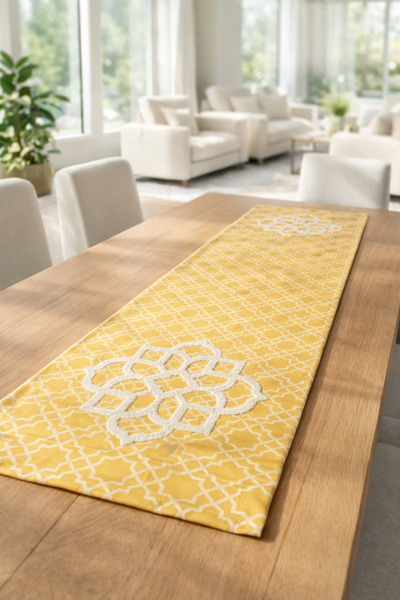 Pilloveland Runner - Punch Embroidered Runner - 40*140 cm - Yellow Motif - Pn...