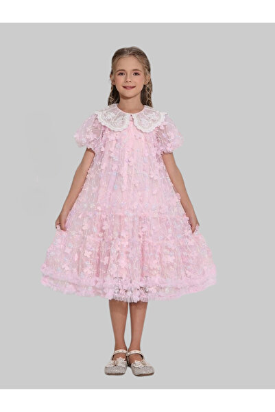 ASBB A girl's dress featuring a beautiful pink color and elegant lace details.