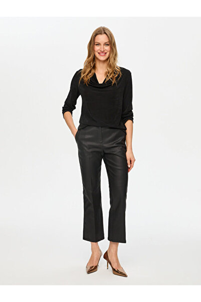 Faik Sönmez Degaje Yaka Örme Uzun Kol Bluz S26BLZ022