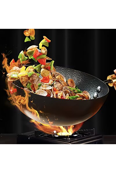 None High-Durability Carbon Steel Wok with Non-Stick Finish, Heat-Resistant H...