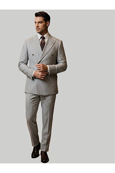 HERMOSE Prestige |   Gray Striped Double-Breasted Suit