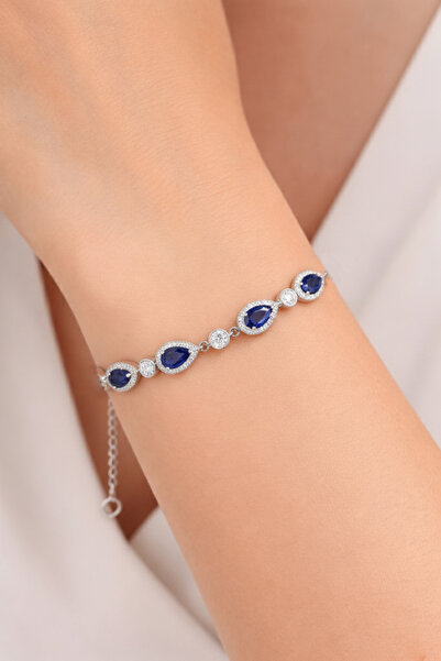 Silveranka 925 Ayar Gümüş Elegance Safir Rengi Damla Detaylı Bileklik