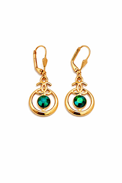 TuQos Authentic Green Stone Dangle Earrings |   Gold Color Vintage Design Wom...