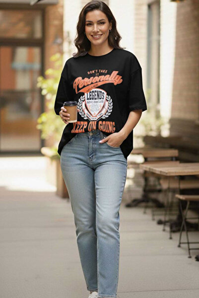 Swana Women's Printed Oversize T-Shirt Suitable for Casual Use - Black