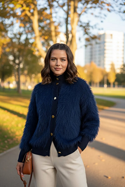 azragül giyim Gold Buttoned Feathered Jacket