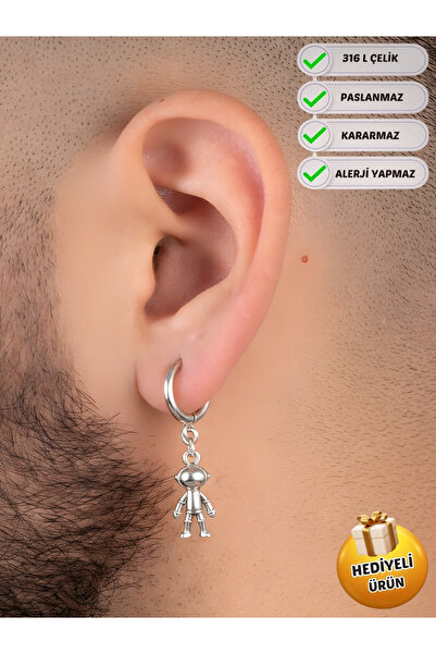 Piercing Market Steel & Silver Unisex Steel Hoop Dangle Astronaut Earrings, D...