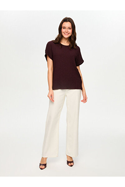 Faik Sönmez Kendinden Bürümcük Detaylı Kısa Kol Yuvarlak Yaka T-Shırt S26TSH083