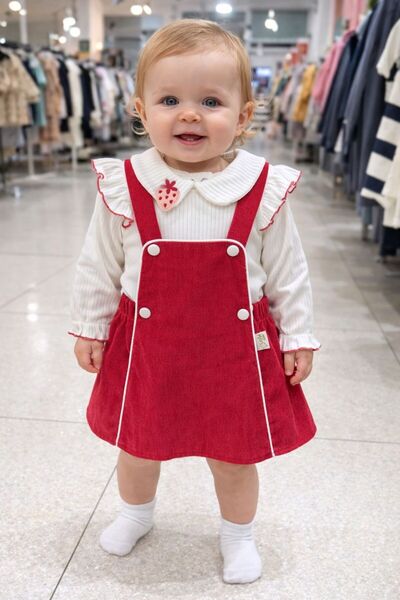 gül garden Kız Bebek Slopet Elbise Çilekli Sweet Takım